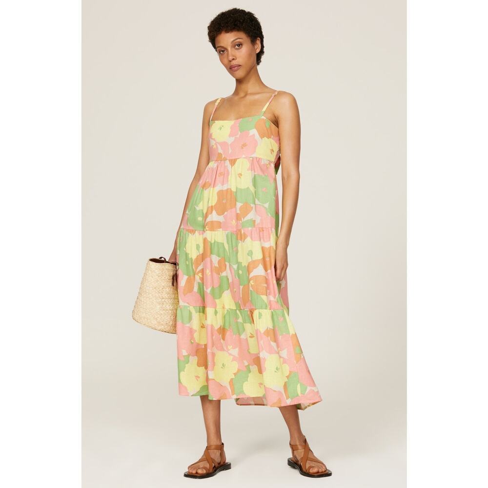 SANCTUARY Pastel Floral Cutout Back Tie Bow Get Away Maxi Vacation Midi Dress S